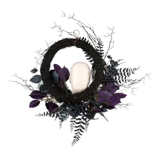 24" Halloween Flower & Skull Wreath